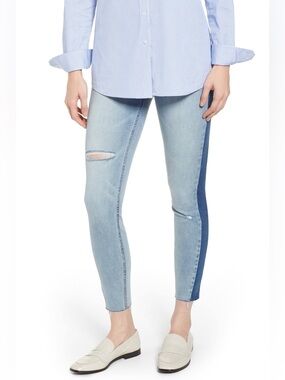 Spanx Distressed Skinny Jeans with Side Stripe in Light Wash size Large Denim